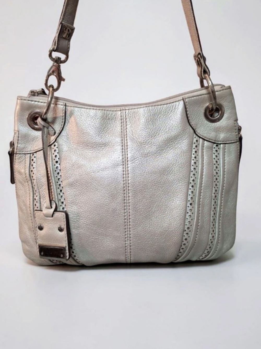 TignanellI Metallic Silver Crossbody Bag